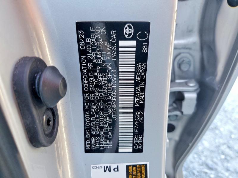 57860406 :رقم المزاد ، JTDS4MCE0RJ103664 vin ، 2024 Toyota Corolla مزاد بيع