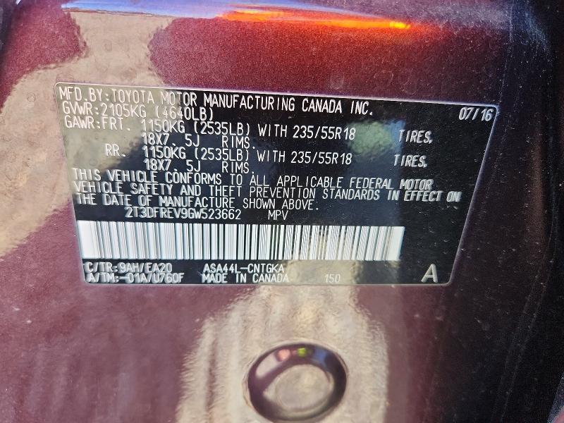 Продажа на аукционе авто 2016 Toyota Rav4, vin: 2T3DFREV9GW523662, номер лота: 57071776
