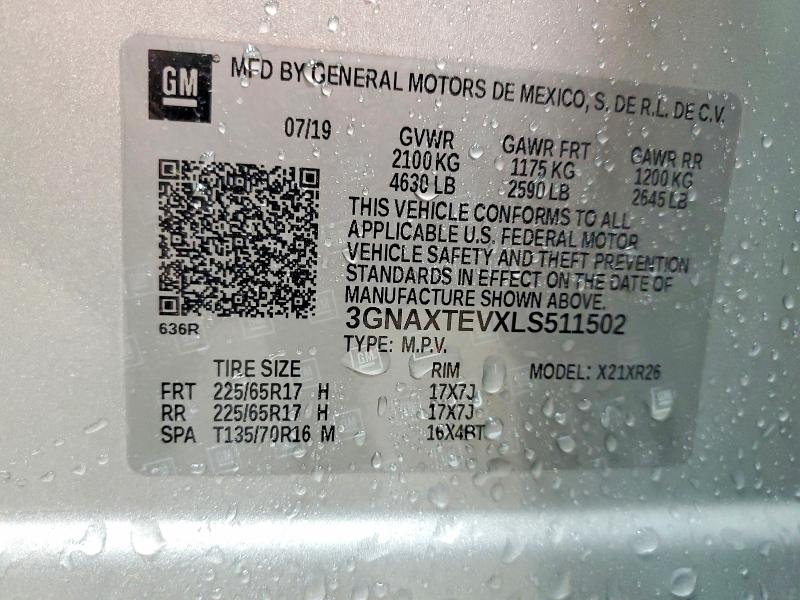 58302666 :رقم المزاد ، 3GNAXTEVXLS511502 vin ، 2020 Chevrolet Equinox مزاد بيع