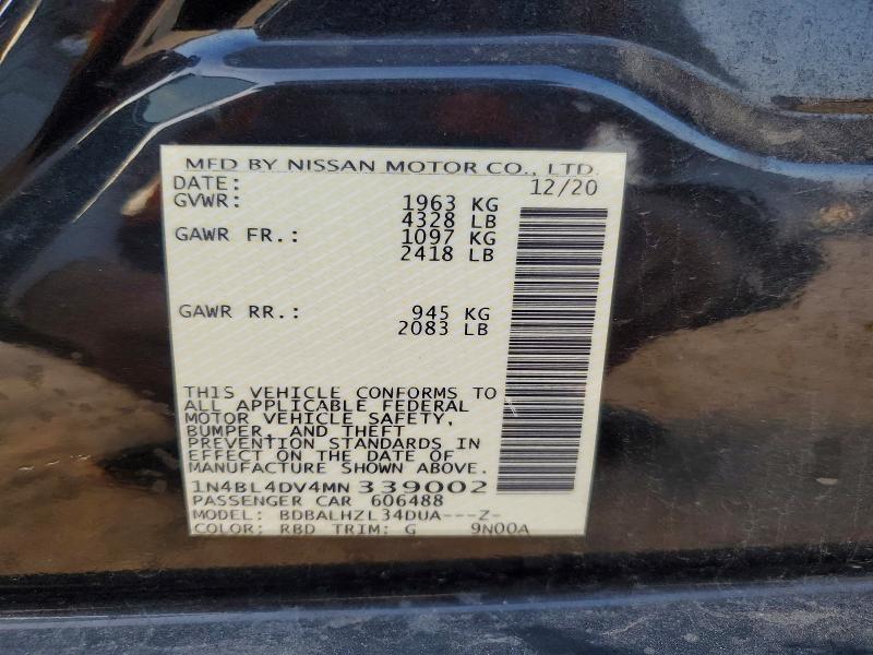 Продаж на аукціоні авто 2021 Nissan Altima, vin: 1N4BL4DV4MN339002, номер лоту: 57716366