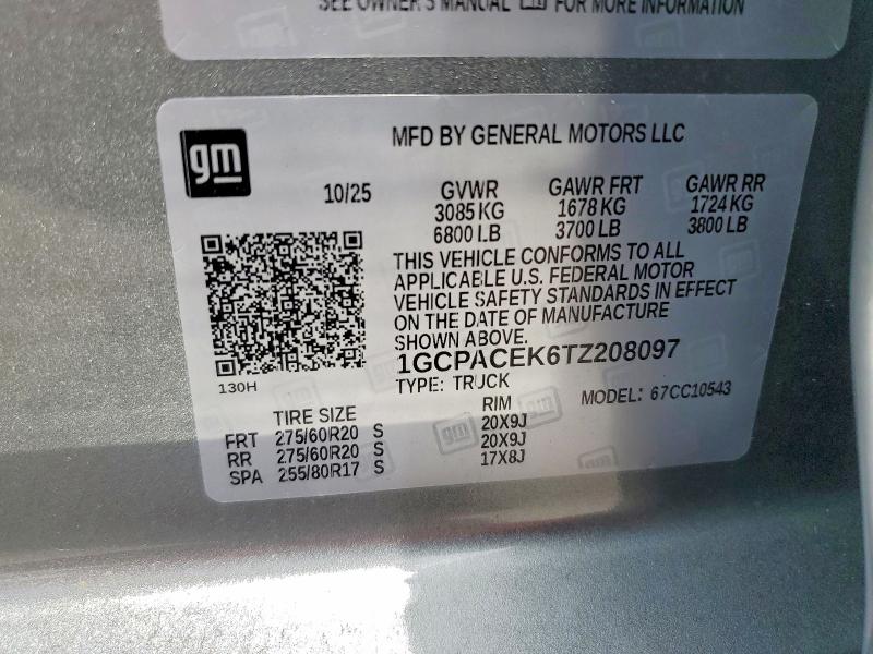 58478196 :رقم المزاد ، 1GCPACEK6TZ208097 vin ، 2026 Chevrolet Silverado مزاد بيع