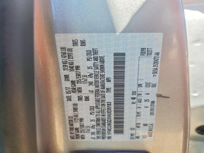 2017 Ford Escape მანქანა იყიდება აუქციონზე, vin: 1FMCU9GDXHUE05183, აუქციონის ნომერი: 58227526