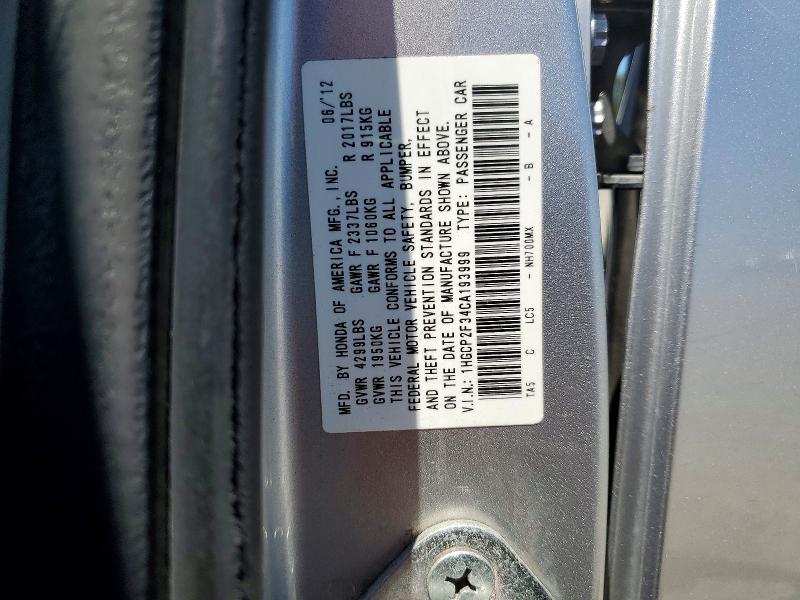 56524996 :رقم المزاد ، 1HGCP2F34CA193999 vin ، 2012 Honda Accord مزاد بيع