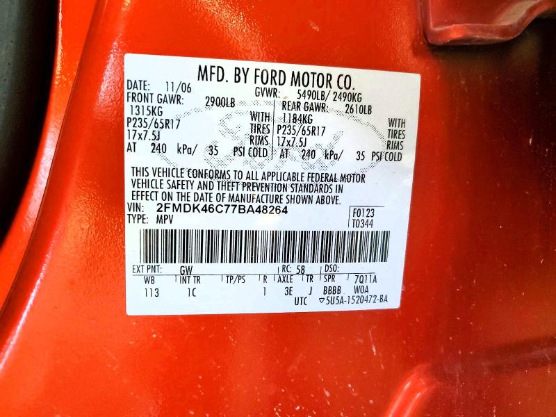2007 Ford Edge მანქანა იყიდება აუქციონზე, vin: 2FMDK46C77BA48264, აუქციონის ნომერი: 58398946