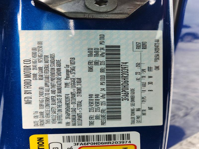 2017 Ford Fusion მანქანა იყიდება აუქციონზე, vin: 3FA6P0HD6HR203974, აუქციონის ნომერი: 57656106