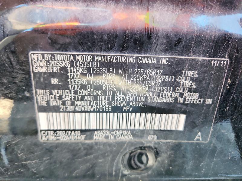 Aukcja sprzedaży 2011 Toyota Rav4, vin: 2T3BF4DVXBW170188, numer aukcji: 58585136