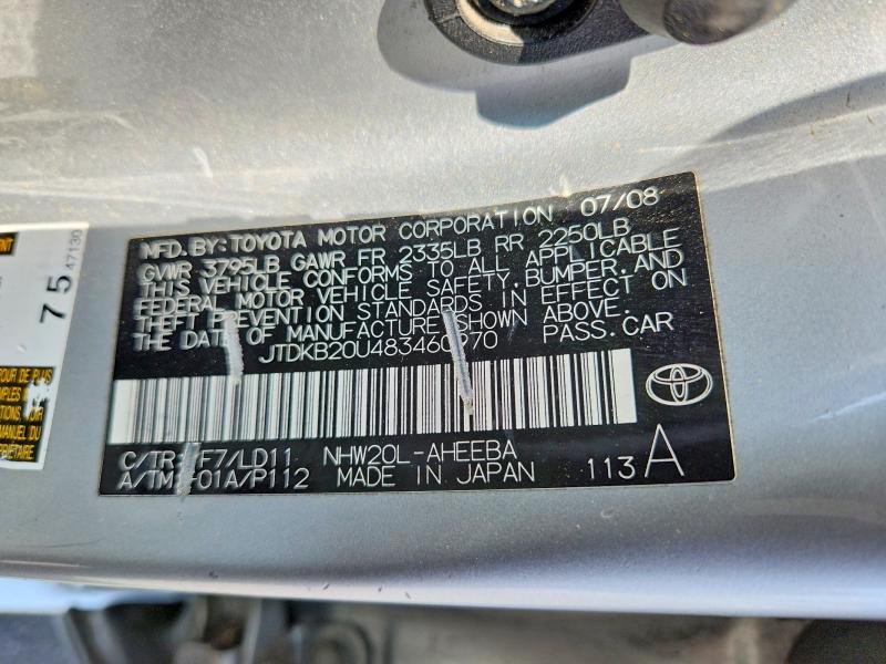 56467036 :رقم المزاد ، JTDKB20U483460970 vin ، 2008 Toyota Prius مزاد بيع