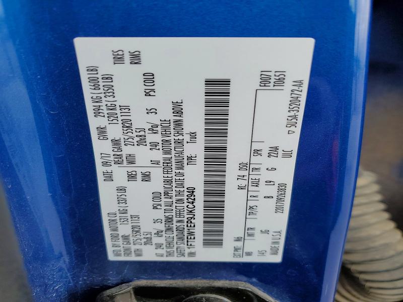 57650496 :رقم المزاد ، 1FTEW1EP9JKC42940 vin ، 2018 Ford F150 مزاد بيع
