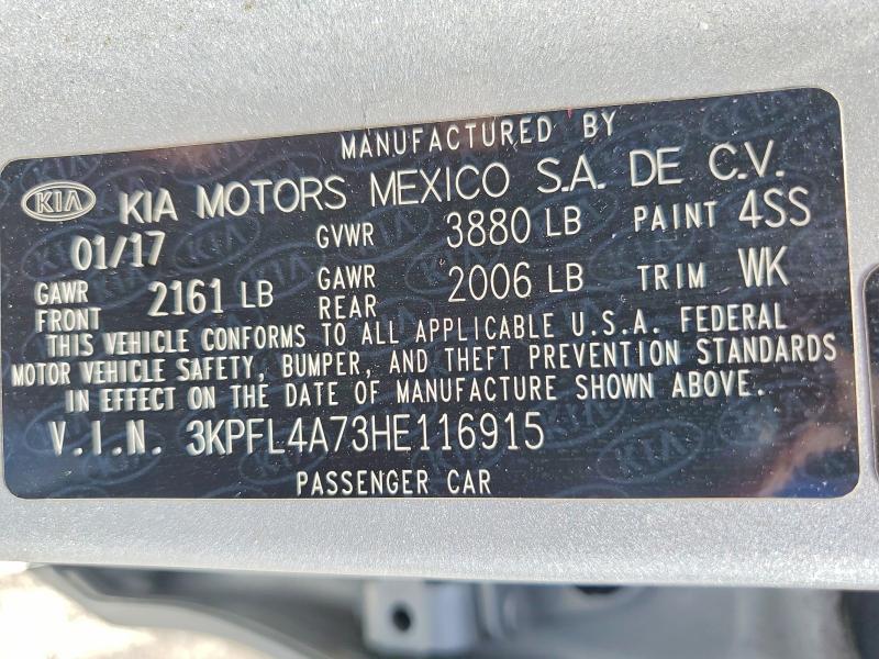57024486 :رقم المزاد ، 3KPFL4A73HE116915 vin ، 2017 Kia Forte مزاد بيع