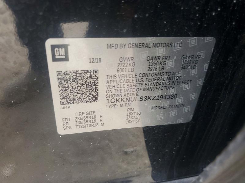 Aukcja sprzedaży 2019 Gmc Acadia, vin: 1GKKNULS3KZ194380, numer aukcji: 56958316