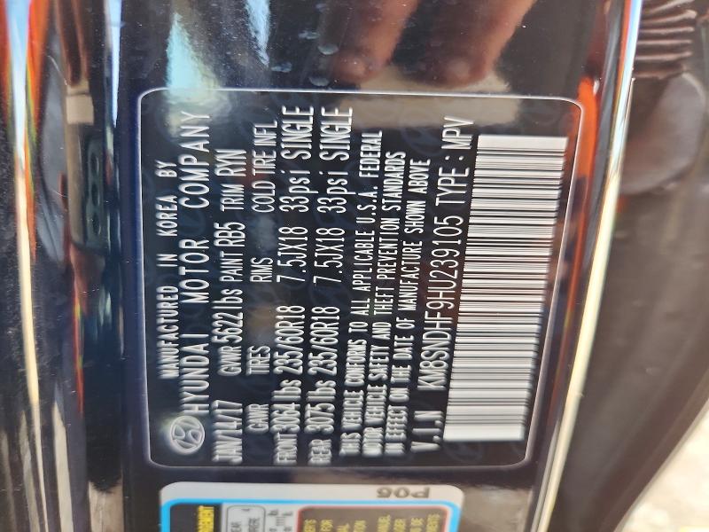 Продаж на аукціоні авто 2017 Hyundai Santa Fe, vin: KM8SNDHF9HU239105, номер лоту: 57309216