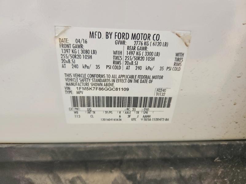 56249196 :رقم المزاد ، 1FM5K7F86GGC81109 vin ، 2016 Ford Explorer مزاد بيع