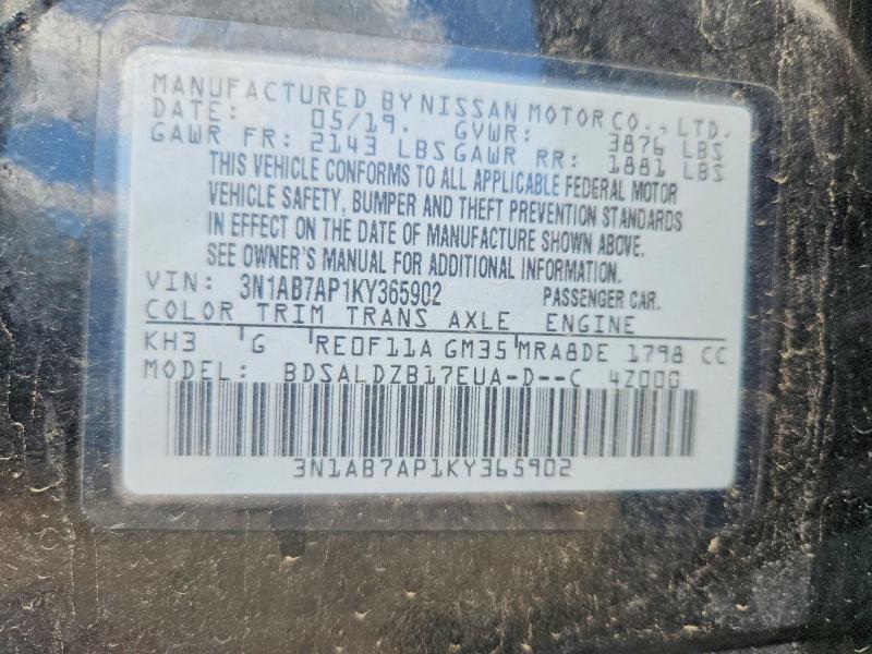 2019 Nissan Sentra მანქანა იყიდება აუქციონზე, vin: 3N1AB7AP1KY365902, აუქციონის ნომერი: 57572946