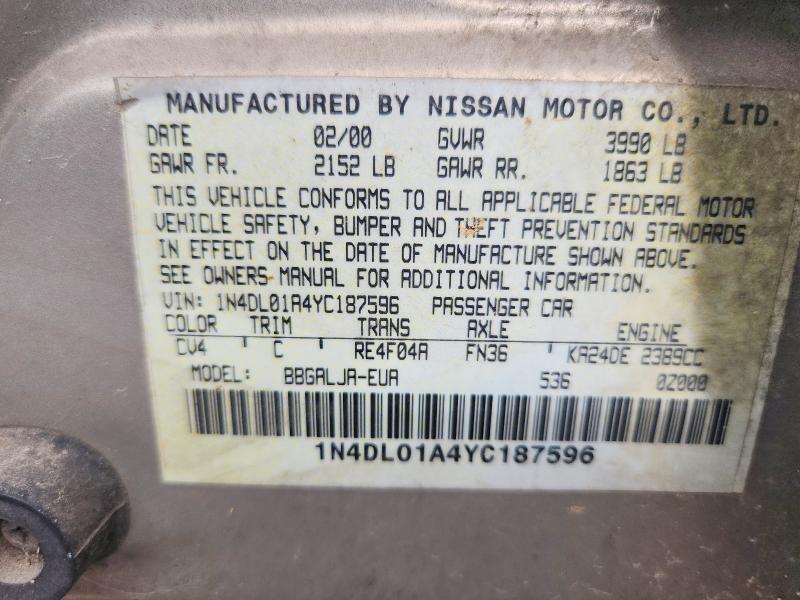 Продаж на аукціоні авто 2000 Nissan Altima, vin: 1N4DL01A4YC187596, номер лоту: 57352896