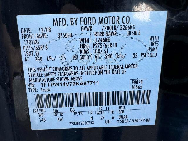 58124136 :رقم المزاد ، 1FTPW14V79KA97711 vin ، 2009 Ford F150 مزاد بيع