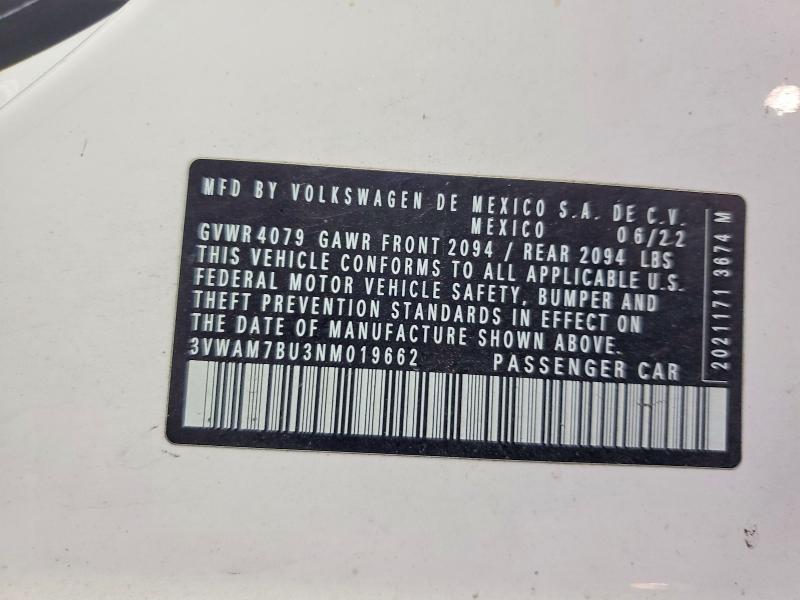 58916816 :رقم المزاد ، 3VWAM7BU3NM019662 vin ، 2022 Volkswagen Jetta مزاد بيع