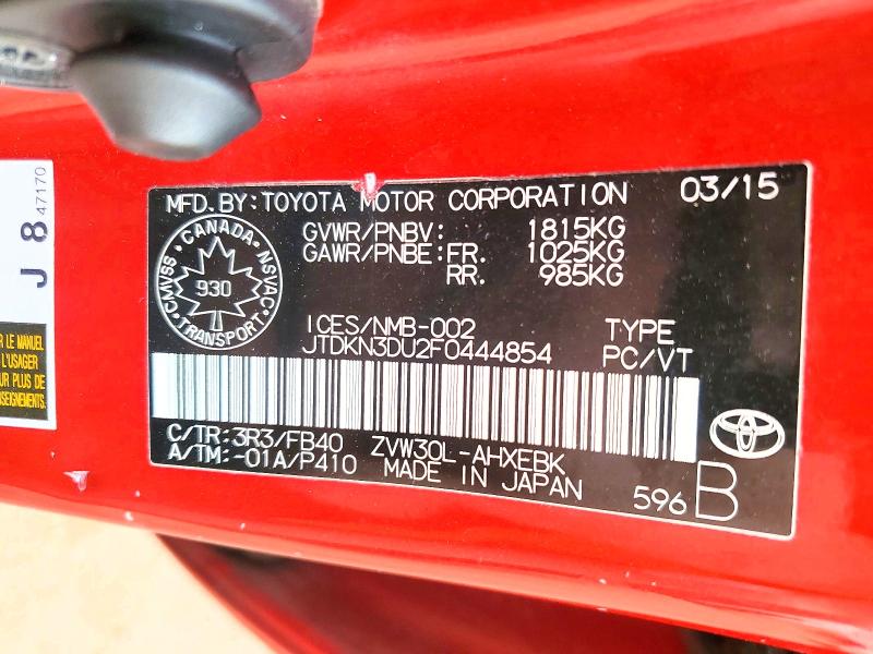 Aukcja sprzedaży 2015 Toyota Prius, vin: JTDKN3DU2F0444854, numer aukcji: 59173876