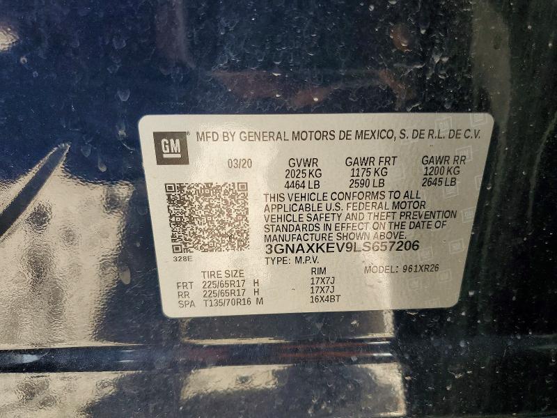 58515526 :رقم المزاد ، 3GNAXKEV9LS657206 vin ، 2020 Chevrolet Equinox مزاد بيع