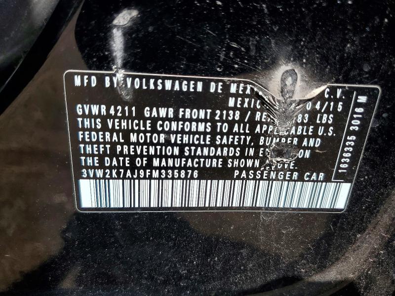 56046246 :رقم المزاد ، 3VW2K7AJ9FM335876 vin ، 2015 Volkswagen Jetta مزاد بيع