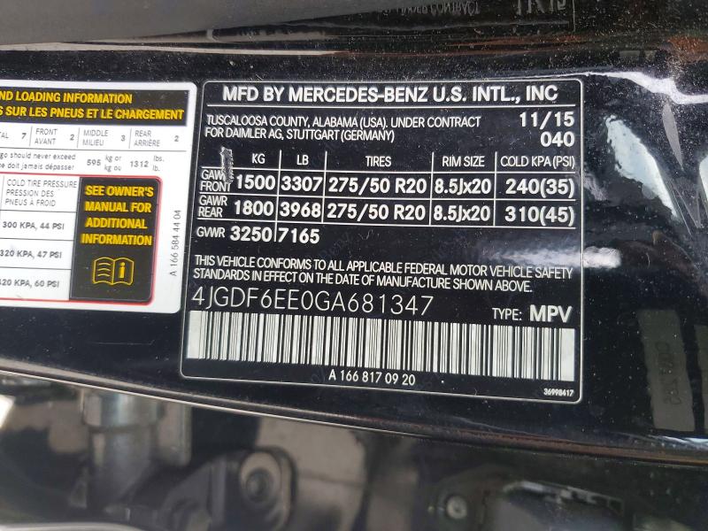 2016 Mercedes-benz Gl მანქანა იყიდება აუქციონზე, vin: 4JGDF6EE0GA681347, აუქციონის ნომერი: 58707996
