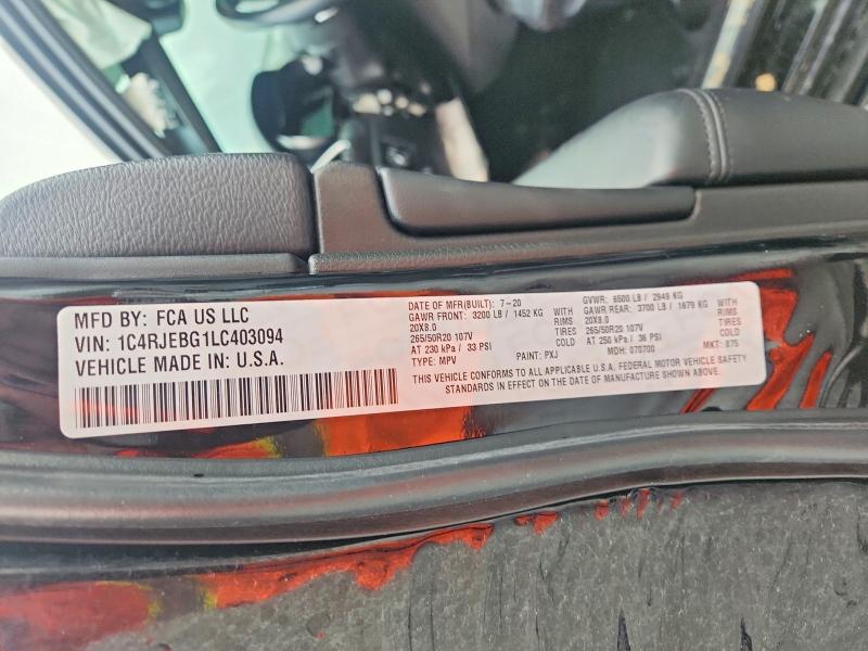 56691446 :رقم المزاد ، 1C4RJEBG1LC403094 vin ، 2020 Jeep Grand Cherokee مزاد بيع