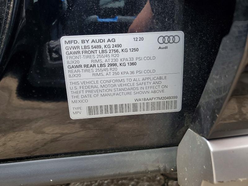 2021 Audi Q5 მანქანა იყიდება აუქციონზე, vin: WA1BAAFY7M2049399, აუქციონის ნომერი: 56754776