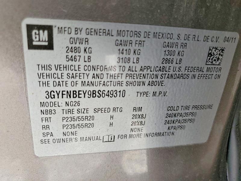 56975236 :رقم المزاد ، 3GYFNBEY9BS649310 vin ، 2011 Cadillac Srx مزاد بيع