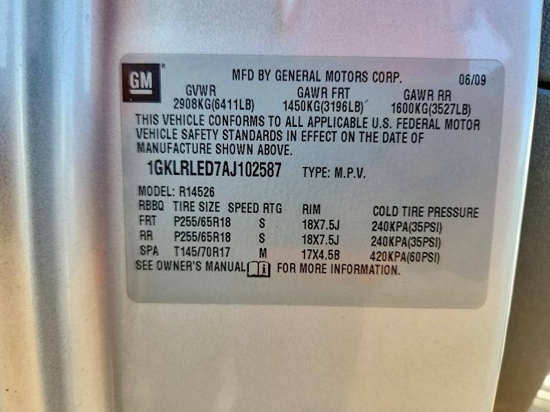 2010 Gmc Acadia მანქანა იყიდება აუქციონზე, vin: 1GKLRLED7AJ102587, აუქციონის ნომერი: 55377646
