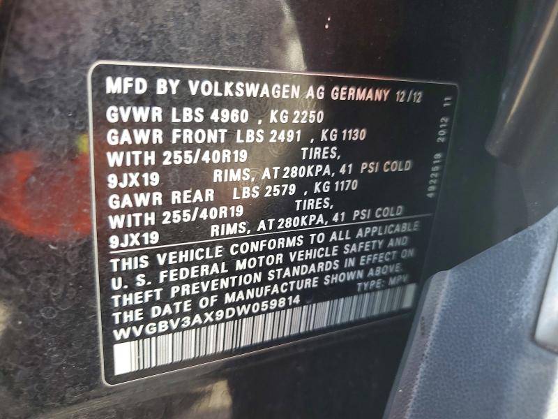 Продажа на аукционе авто 2013 Volkswagen Tiguan, vin: WVGBV3AX9DW059814, номер лота: 58181446
