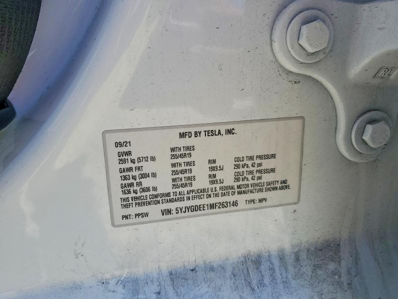 57074636 :رقم المزاد ، 5YJYGDEE1MF263146 vin ، 2021 Tesla Model Y مزاد بيع