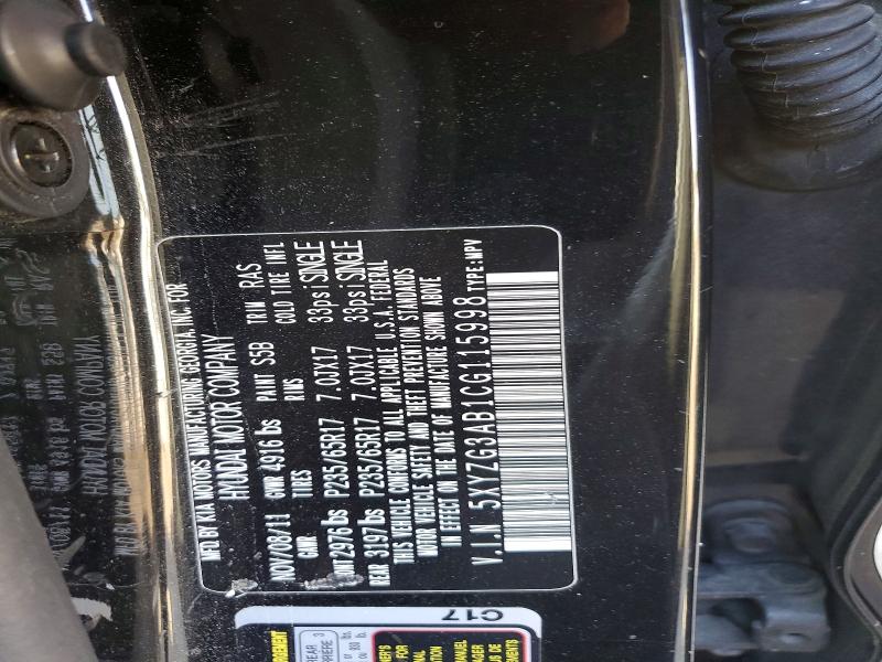 57601596 :رقم المزاد ، 5XYZG3AB1CG115998 vin ، 2012 Hyundai Santa Fe مزاد بيع