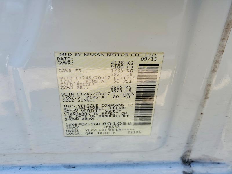 2016 Nissan Nv 2500 მანქანა იყიდება აუქციონზე, vin: 1N6BF0KY9GN801059, აუქციონის ნომერი: 55824116