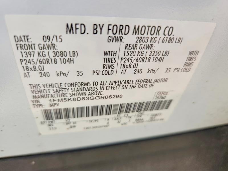 55564256 :رقم المزاد ، 1FM5K8D83GGB08298 vin ، 2016 Ford Explorer مزاد بيع