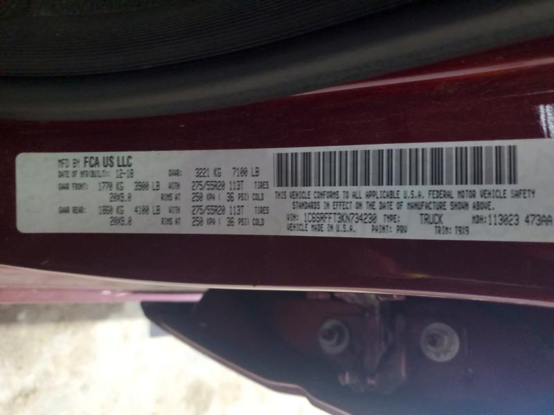 2019 Ram 1500 მანქანა იყიდება აუქციონზე, vin: 1C6SRFFT3KN734230, აუქციონის ნომერი: 85449405