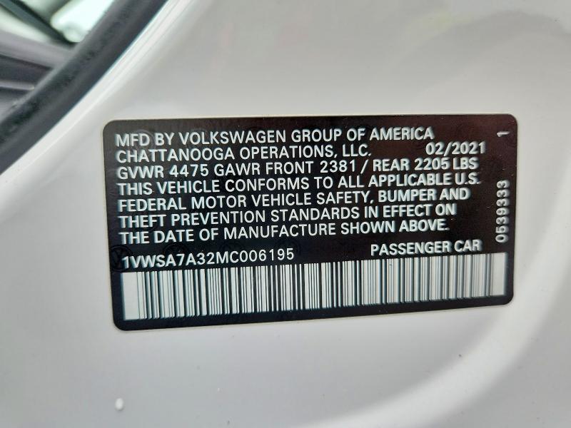 Aukcja sprzedaży 2021 Volkswagen Passat, vin: 1VWSA7A32MC006195, numer aukcji: 58188656