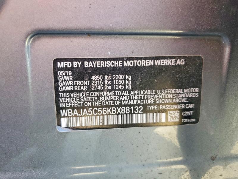 2019 Bmw 530 მანქანა იყიდება აუქციონზე, vin: WBAJA5C56KBX88132, აუქციონის ნომერი: 55460276