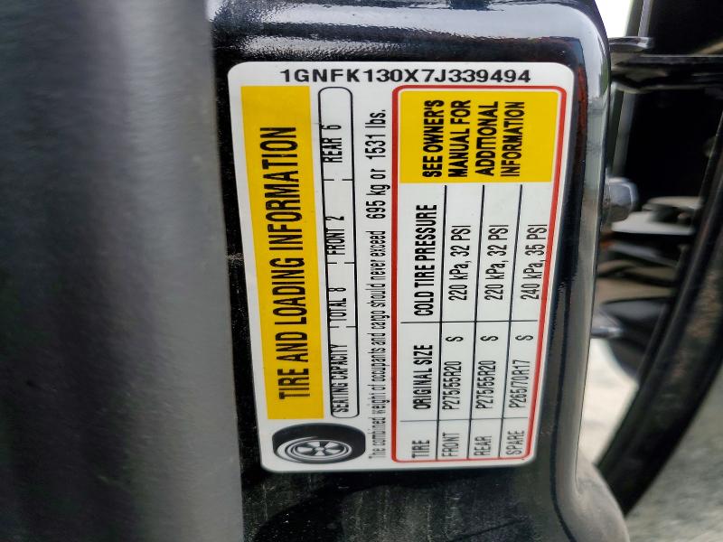 2007 Chevrolet Tahoe მანქანა იყიდება აუქციონზე, vin: 1GNFK130X7J339494, აუქციონის ნომერი: 59343316