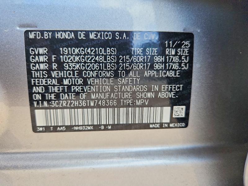 Aukcja sprzedaży 2026 Honda Hr-v, vin: 3CZRZ2H36TM748366, numer aukcji: 57922916
