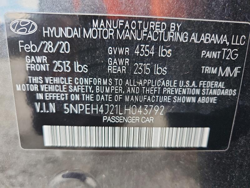 56310556 :رقم المزاد ، 5NPEH4J21LH043792 vin ، 2020 Hyundai Sonata مزاد بيع