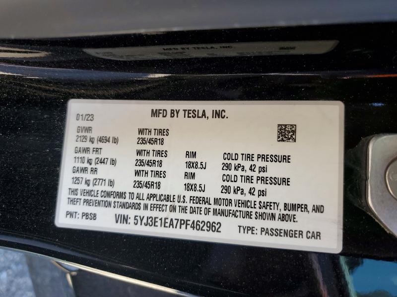 Aukcja sprzedaży 2023 Tesla Model 3, vin: 5YJ3E1EA7PF462962, numer aukcji: 55768746