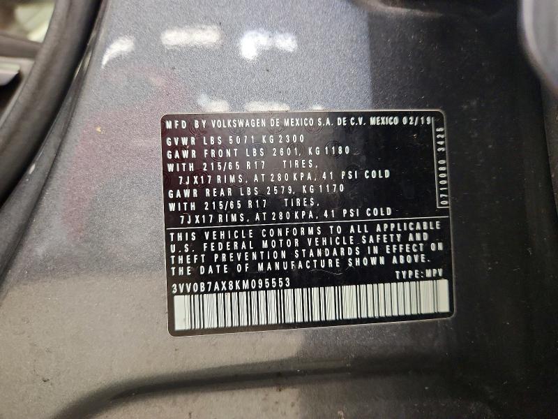 57782736 :رقم المزاد ، 3VV0B7AX8KM095553 vin ، 2019 Volkswagen Tiguan مزاد بيع