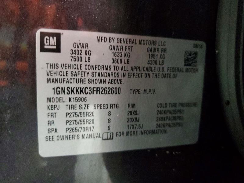 Продаж на аукціоні авто 2015 Chevrolet Suburban, vin: 1GNSKKKC3FR262600, номер лоту: 57783606