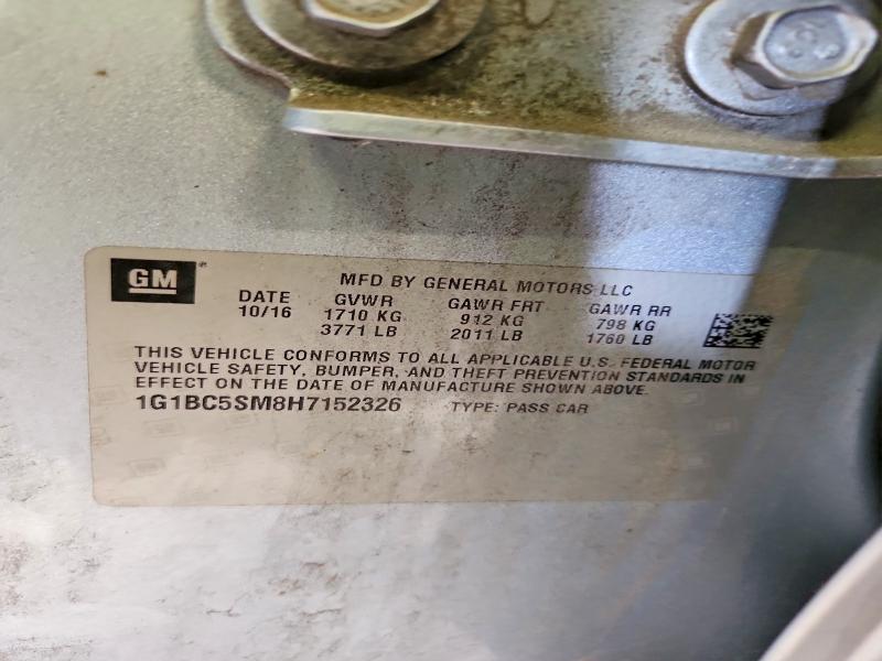 2017 Chevrolet Cruze მანქანა იყიდება აუქციონზე, vin: 1G1BC5SM8H7152326, აუქციონის ნომერი: 57697586