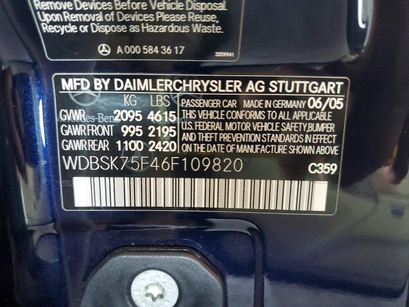 Продаж на аукціоні авто 2006 Mercedes-benz Sl, vin: WDBSK75F46F109820, номер лоту: 56176476