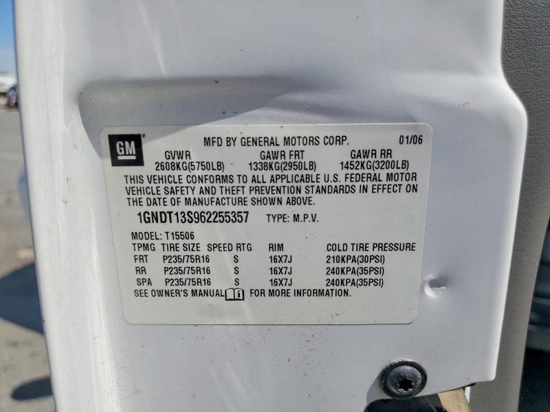 2006 Chevrolet Trailblazer მანქანა იყიდება აუქციონზე, vin: 1GNDT13S962255357, აუქციონის ნომერი: 58325766