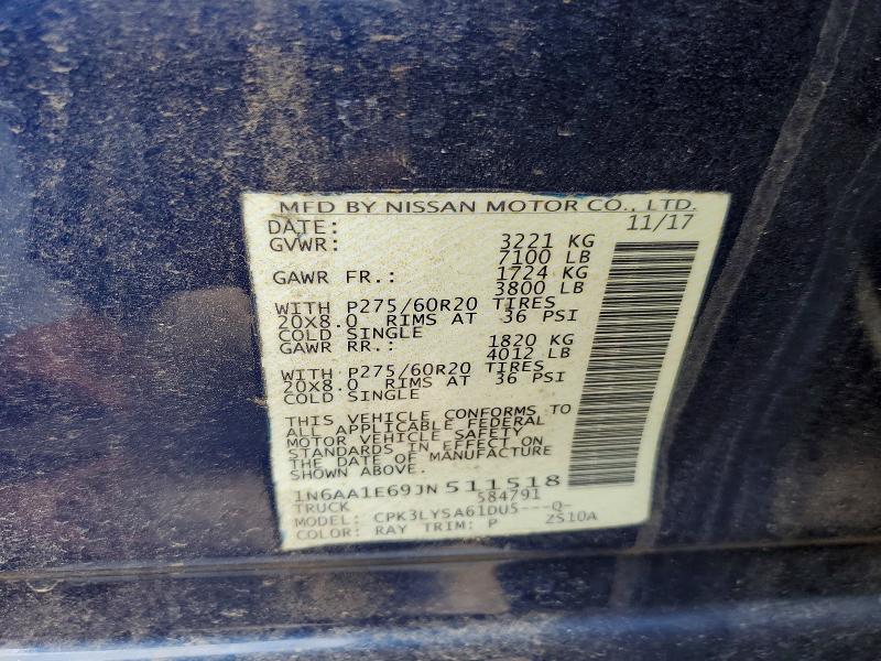 Aukcja sprzedaży 2018 Nissan Titan, vin: 1N6AA1E69JN511518, numer aukcji: 57309776