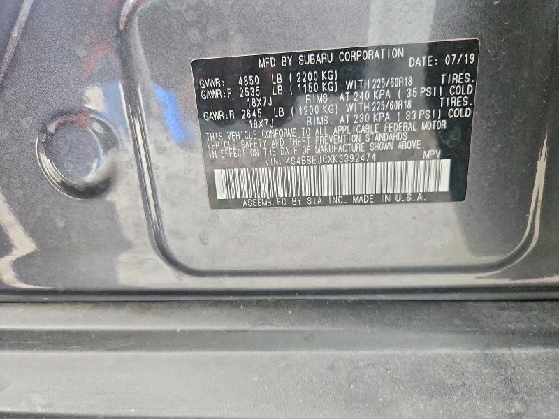 56171596 :رقم المزاد ، 4S4BSEJCXK3392474 vin ، 2019 Subaru Outback مزاد بيع