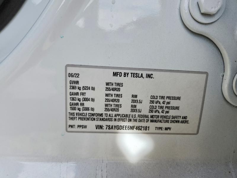 Продаж на аукціоні авто 2022 Tesla Model Y, vin: 7SAYGDEE6NF462181, номер лоту: 56838606