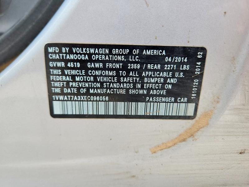 Aukcja sprzedaży 2014 Volkswagen Passat, vin: 1VWAT7A3XEC096056, numer aukcji: 57348046