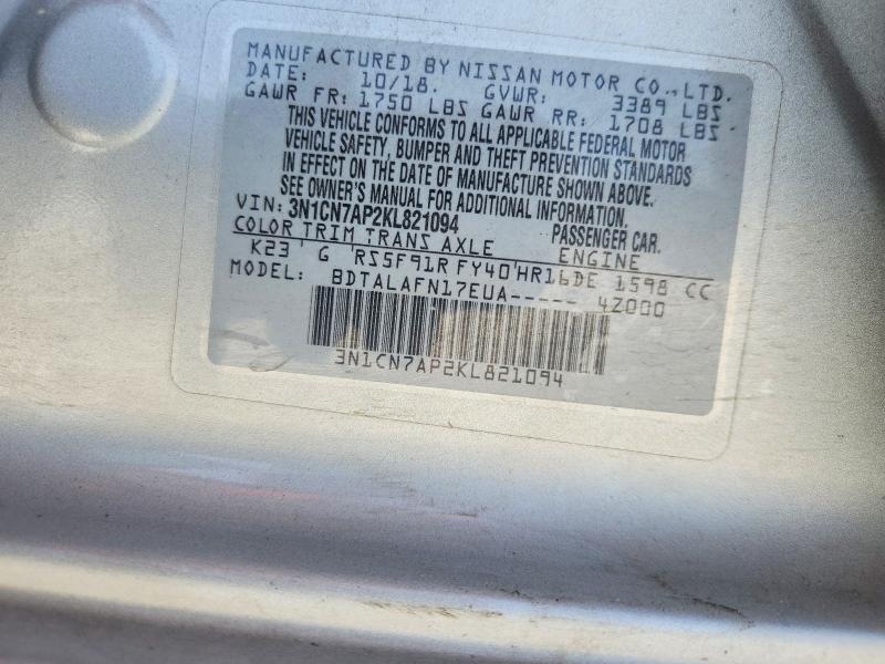 Aukcja sprzedaży 2019 Nissan Versa, vin: 3N1CN7AP2KL821094, numer aukcji: 59188936
